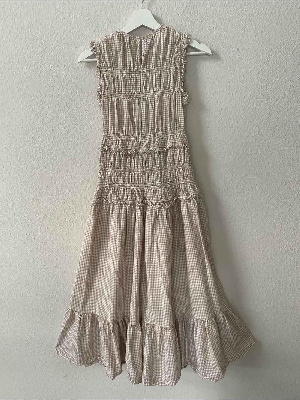 Caroline Constas Tan White Gingham Check Plaid Midi Smocked Sundress size small - Picture 5 of 7